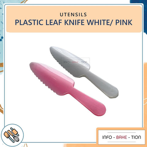 Plastic Cake Knife Leave Pink/ White 1pcs