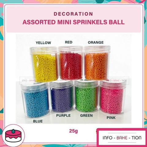 2mm Mini Ball Sprinkle Deco Yellow/ Red/ Orange/ Blue/ Purple/ Green/ Pink 25g