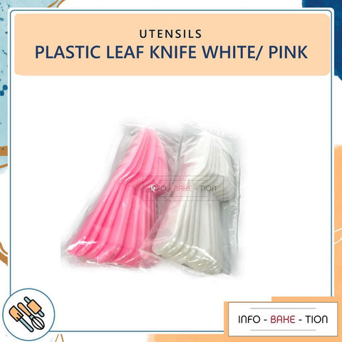 Plastic Cake Knife Leaf Pink/ White 10pcs